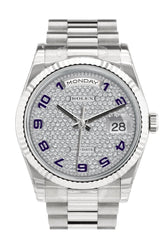 Rolex Day-Date 36 Diamond-Paved Dial Fluted Bezel President White Gold Watch 118239